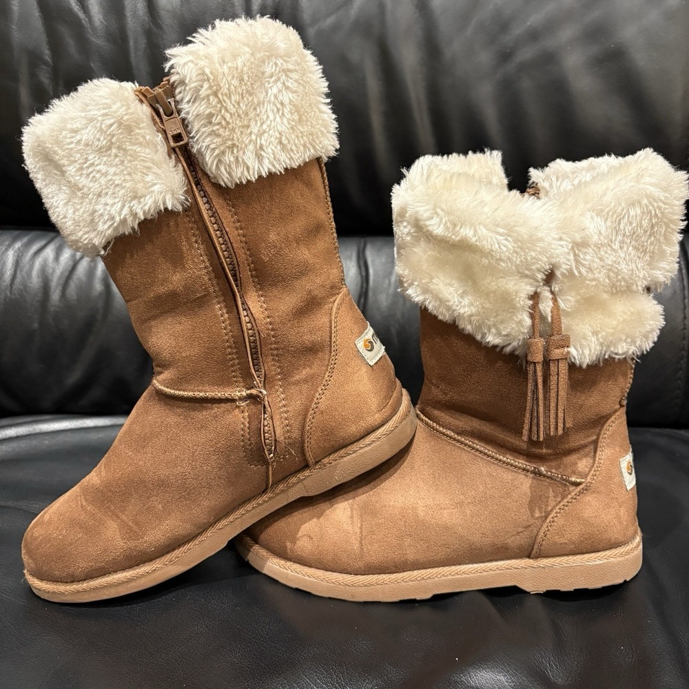 Makalu California Boots Girls Size 4M Brown‎ Iceland Faux Fur Microsuede Winter